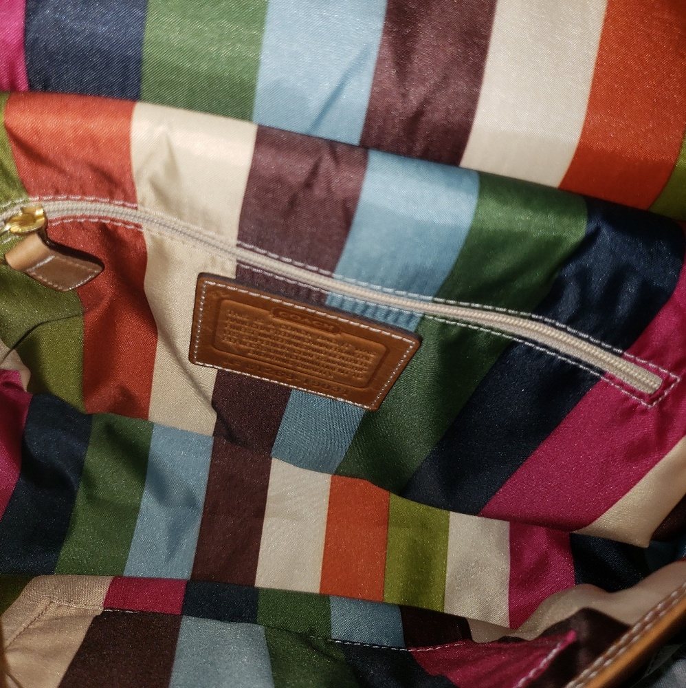 Coach Navy Blue, White & Tan Leather Crossbody Bag with Tassel - Picture 4 of 7